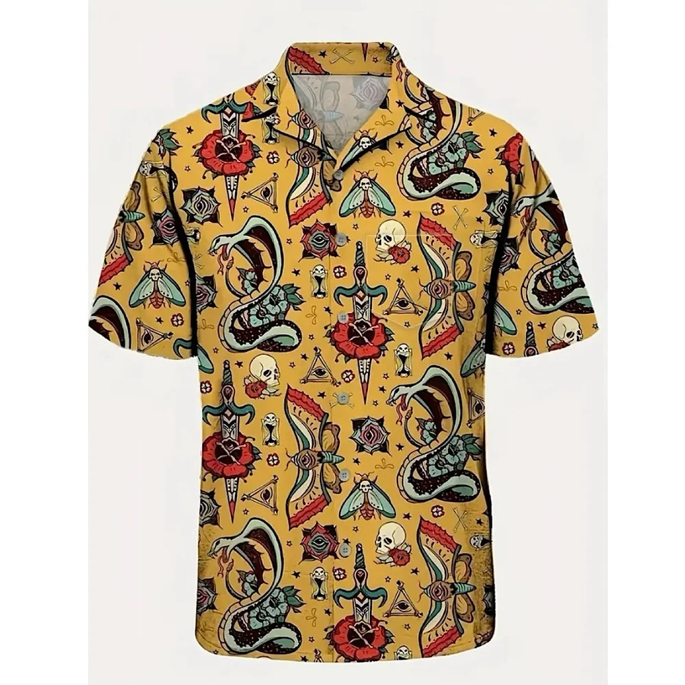 Men’s yellow button down short sleeve with graphics size XL new NWT